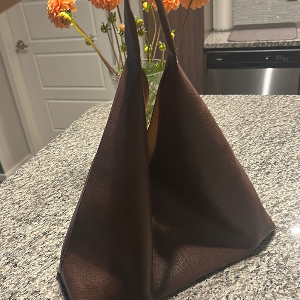 Brown Vegan Leather Hobo Tote Bag